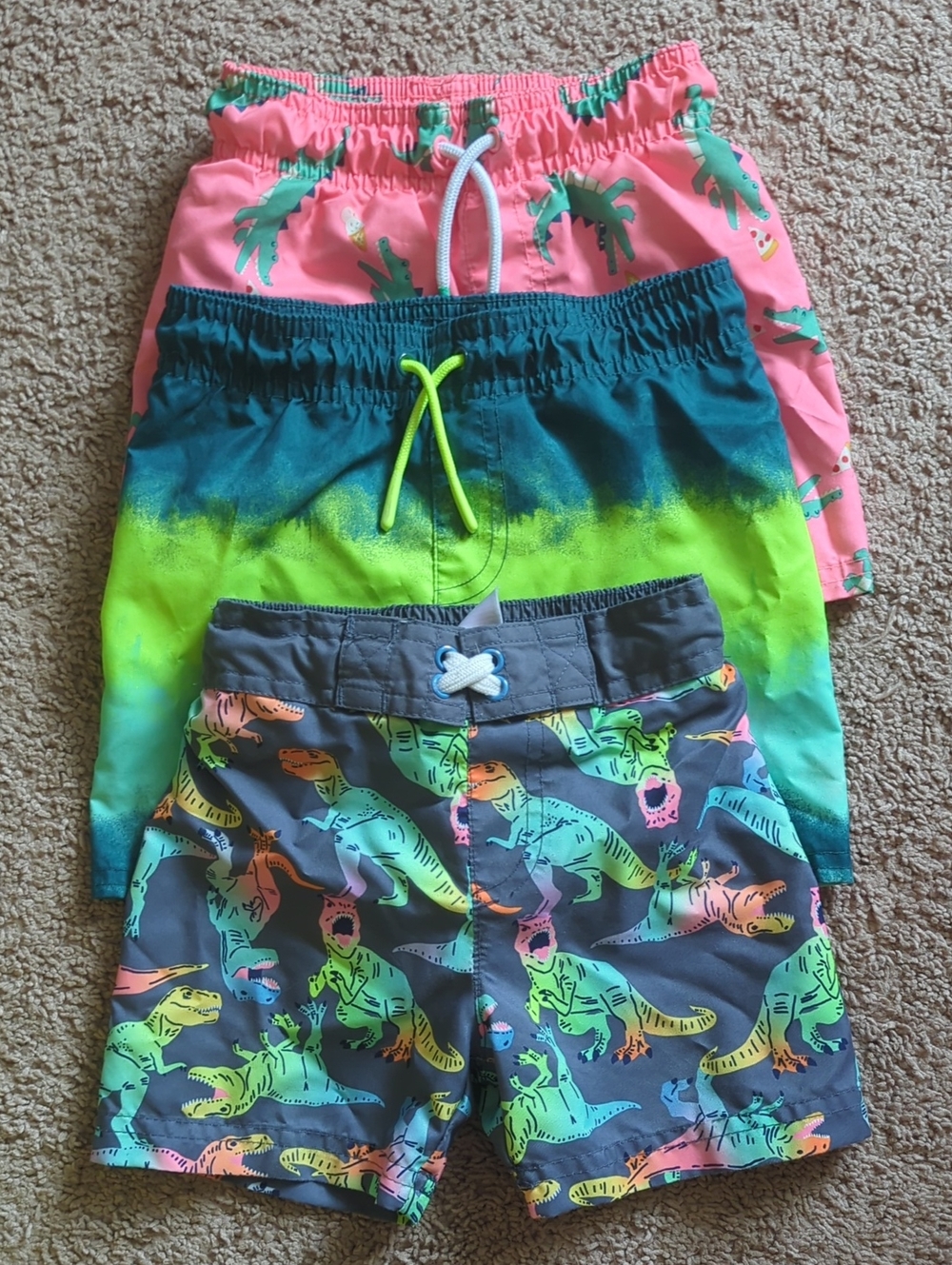 Boys Neon Cat & Jack Dino Gator Pizza Swim Trunk Set - Multicolor Size 2T